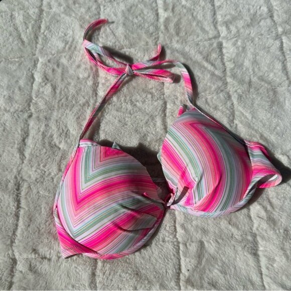 Victoria's Secret | Pink Chevron Striped Pushup Bikini Top | Size 36C - Picture 1 of 7